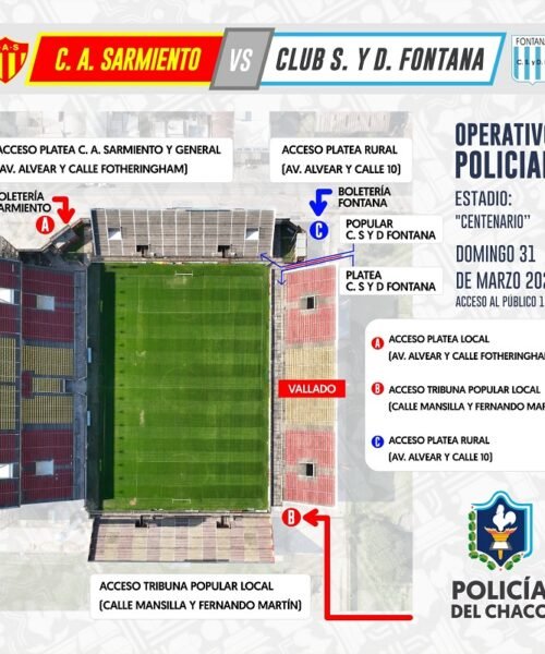 Fontana – Sarmiento: operativo de seguridad para la Final Anual 2023 de la Liga Chaqueña de Fútbol